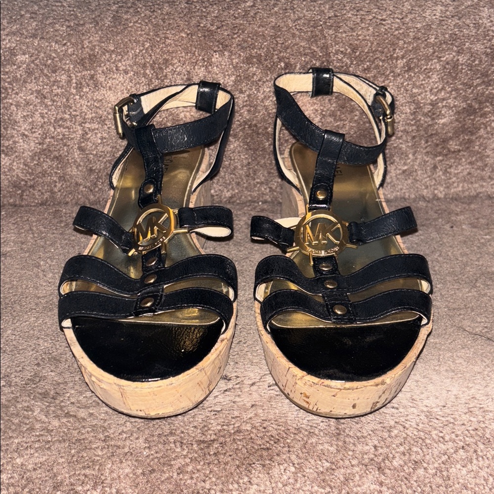 Michael Kors black leather and cork sandal ladies size 11. - Picture 2 of 7